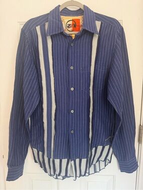 Robert Graham ZEN Blue Pinstripe Sheer Panel Button Up Shirt Large